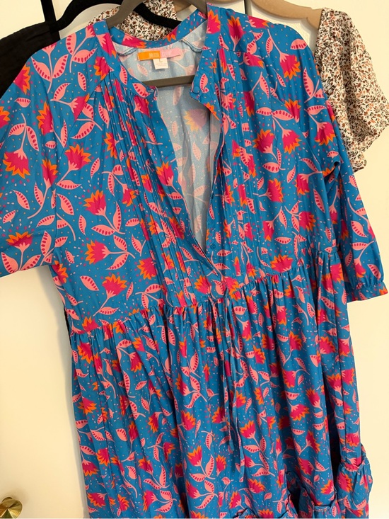 Briton Court Dresses & Skirts - Girls Blue Tiered Dress with Pink Floral Leaves
